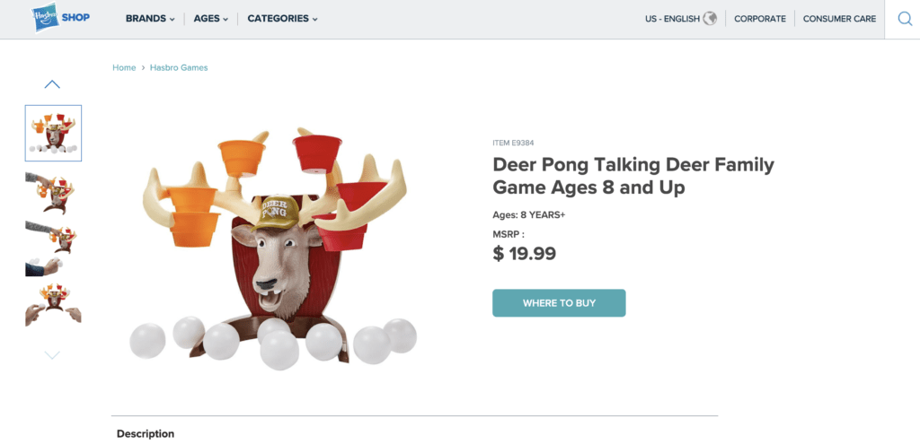 Deer Pong - Hasbro website