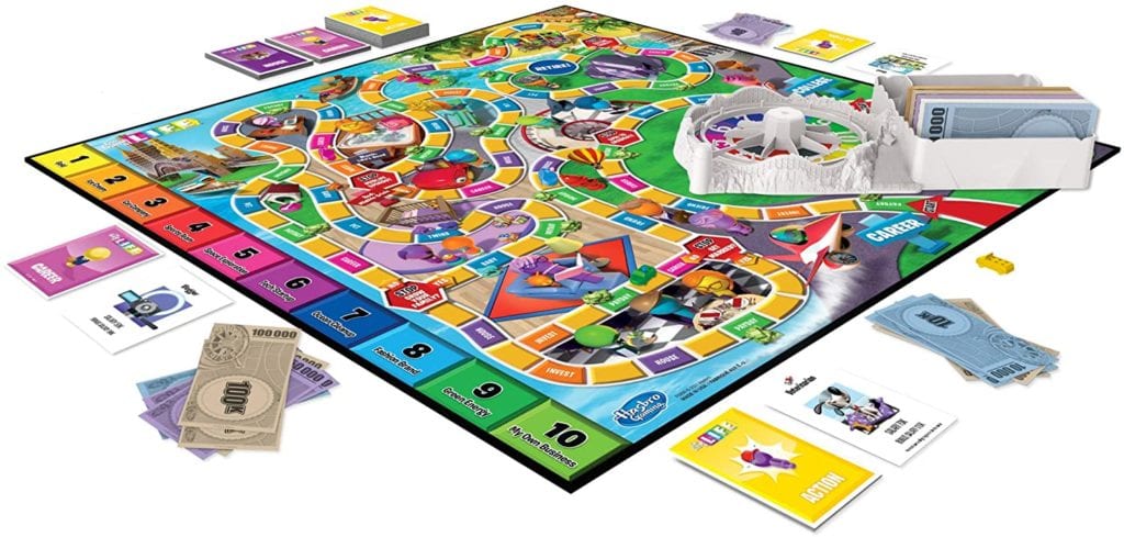Game of Life 2021 'Your Life Your Way' Total Product Offering with game board, money, cards, and spinner. Made by Hasbro Gaming