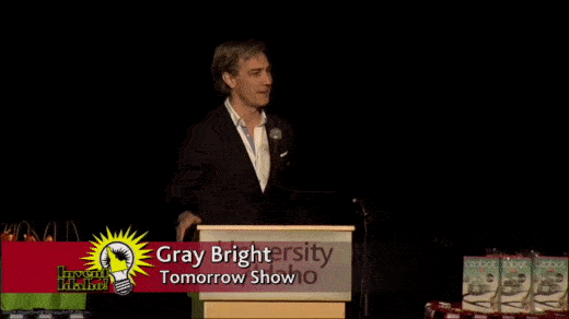 Invent Idaho State Finals Awards March 2017 with Gray Bright host on stage at the microphone as a GIF