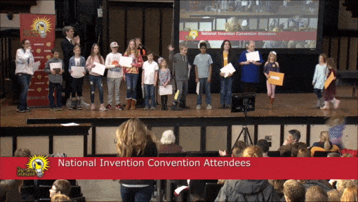 Invent Idaho State Finals Awards - 2019 with inventors on the stage