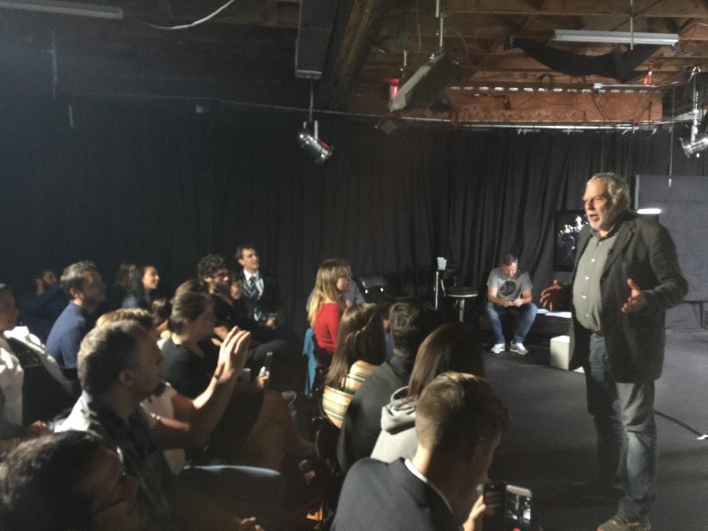 Nolan Bushnell of Atari telling jokes live at The Tomorrow Show during a technical reset of the Tricaster Recording System