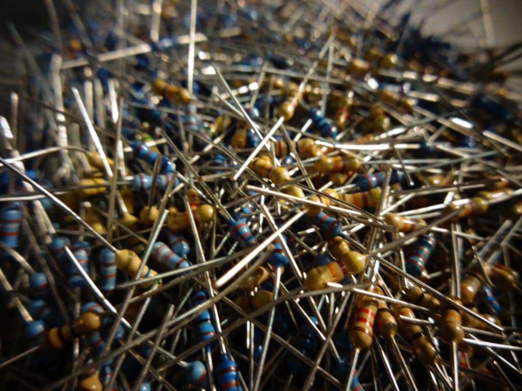 Close up of pile of resistors of different values