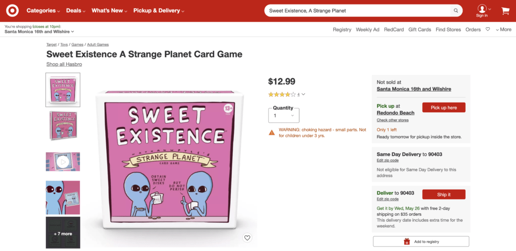 SWEET EXISTENCE - TARGET (Nathan W Pyle Strange Planet) Card Game