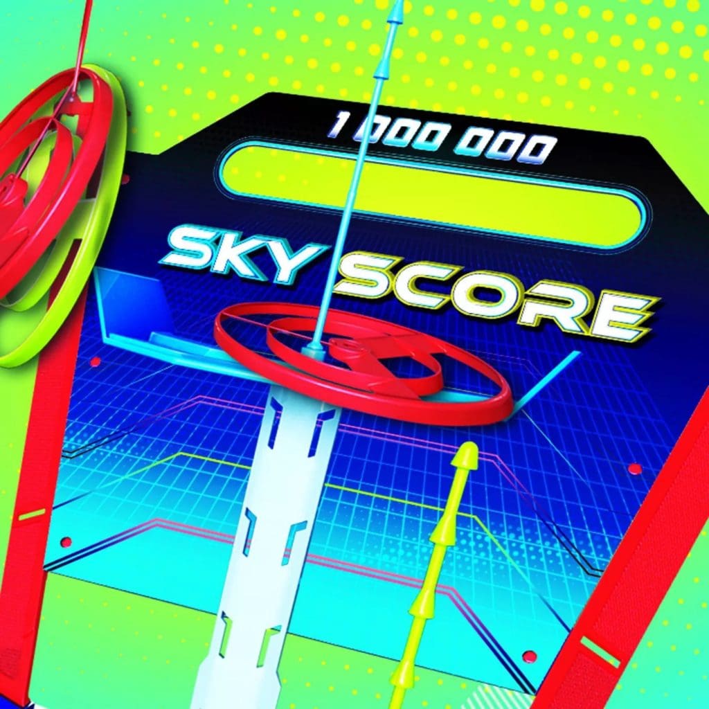 Sky Score Game Hasbro unit on display from front on close up with background