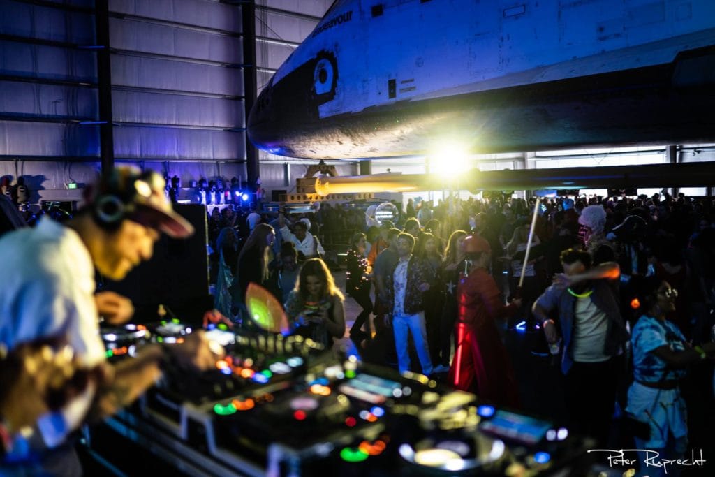 Yuri's Night Dance party with the Space Shuttle Endeavour in the background