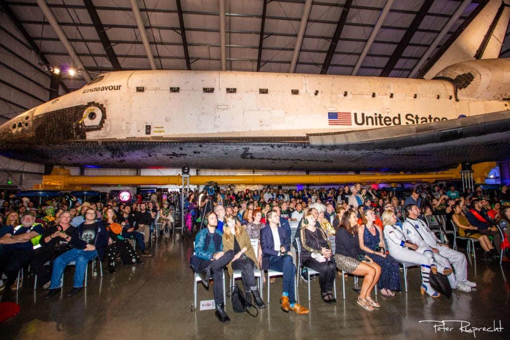 Yuri's Night Crowd with the Space Shuttle Endeavour in the background