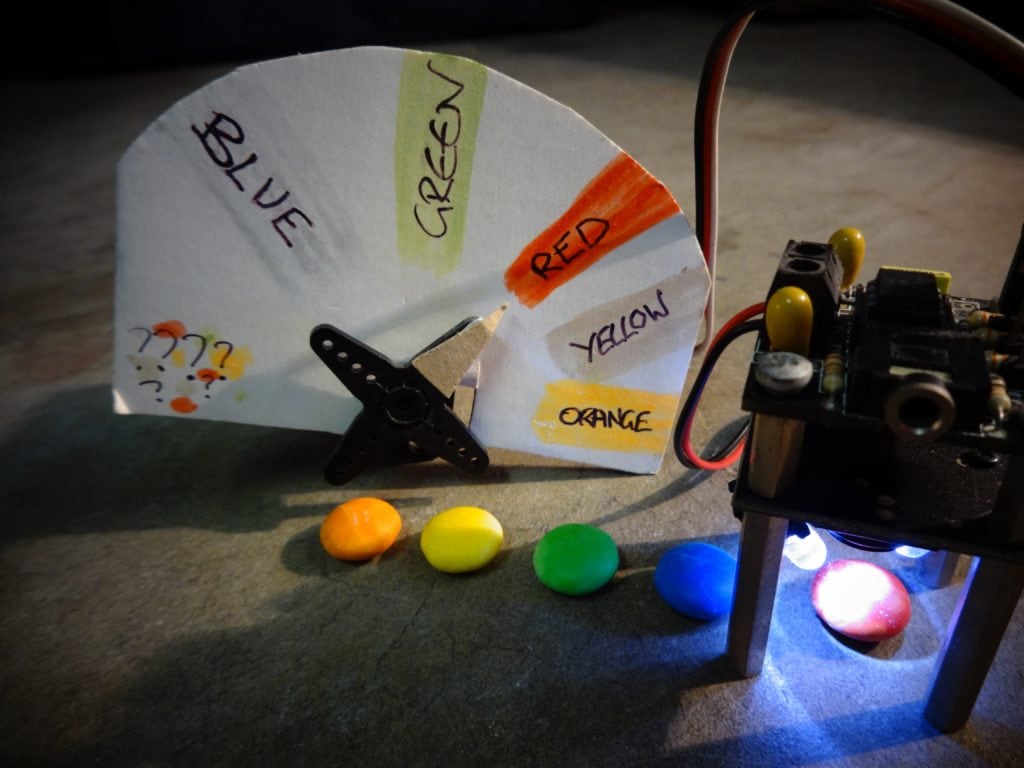 M&M's Color Sorter Overview of device with servo motor close up