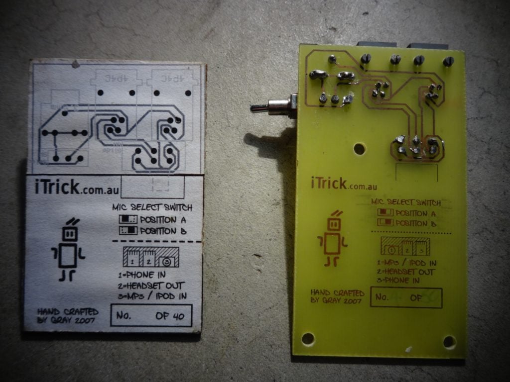 Telephone Conference Radio circuit with prototype etched and printout of circuit