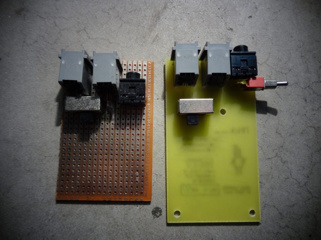 Telephone Conference Radio circuit with veroboard prototype and etched